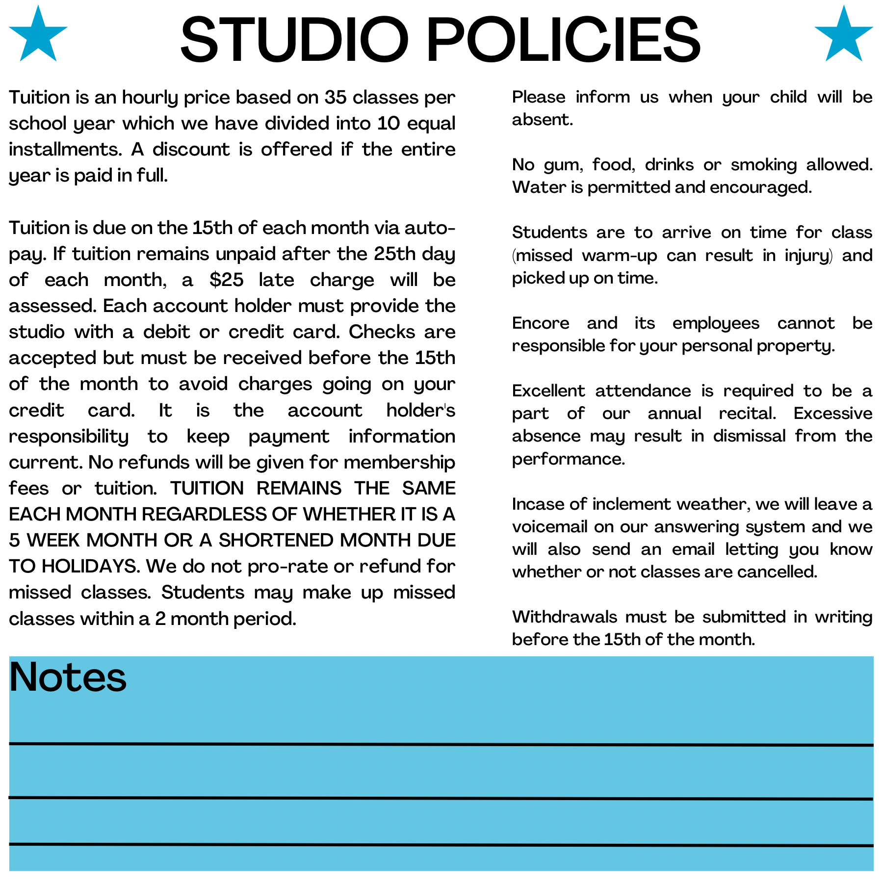 encore studio policies
