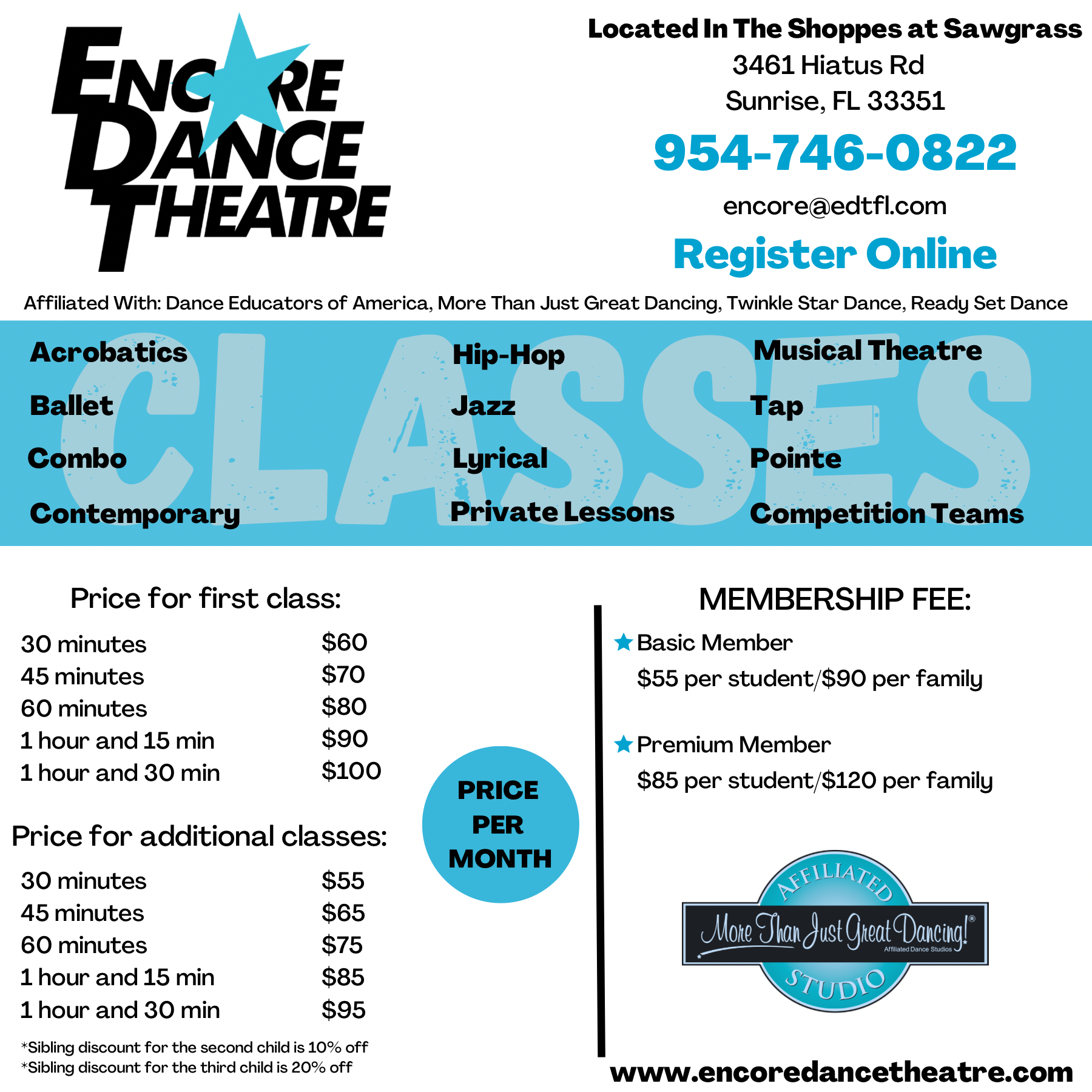 encore class prices
