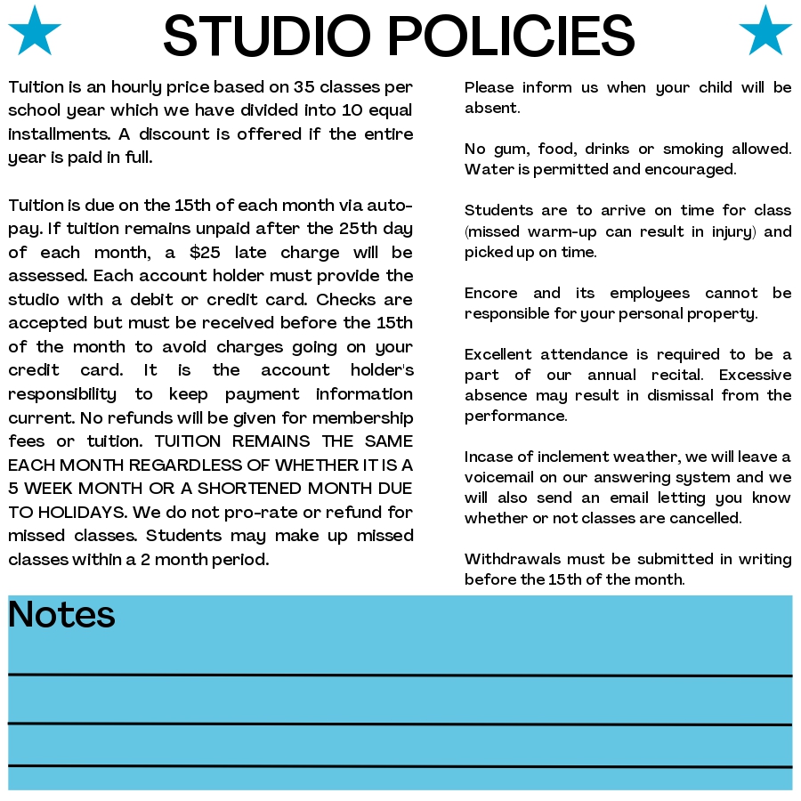 encore studio policies