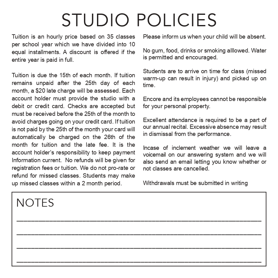 encore studio policies