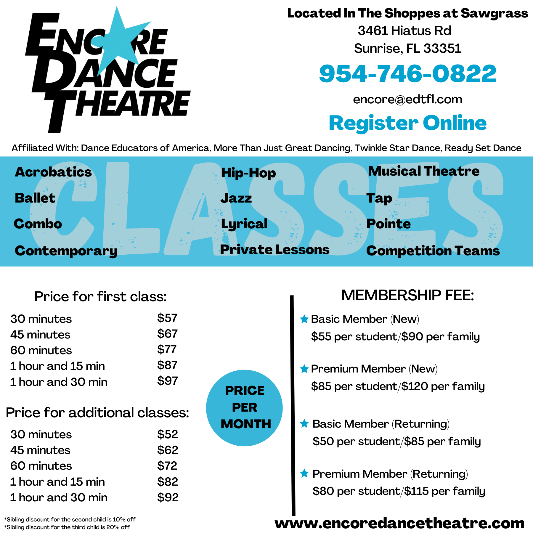 encore class prices